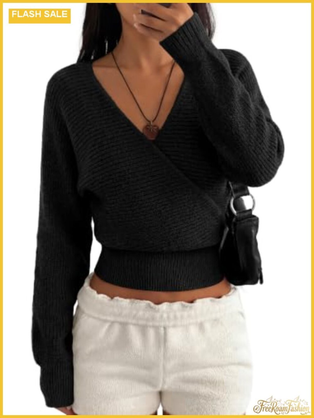 Wrap Cross Ribbed Knit Cropped Sweaters for Women 2026